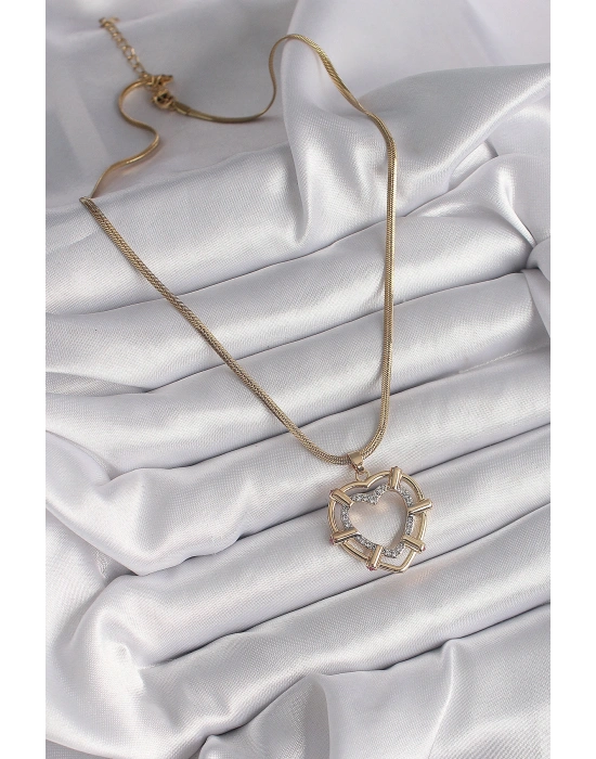 316L Çelik Gold Renk İtalyan Zincir Mix Renk Zirkon Taşlı Kalp Model Kadın Kolye