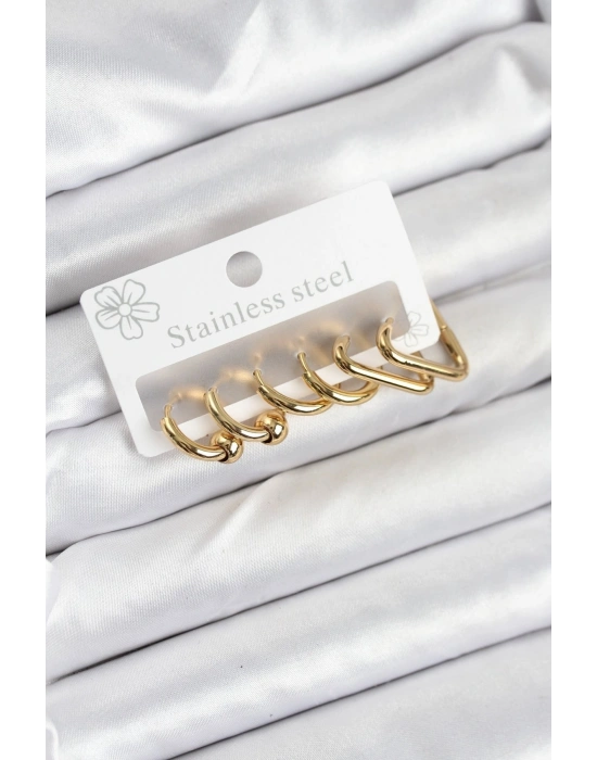 316L Çelik Gold Renk Kadın Küpe Seti