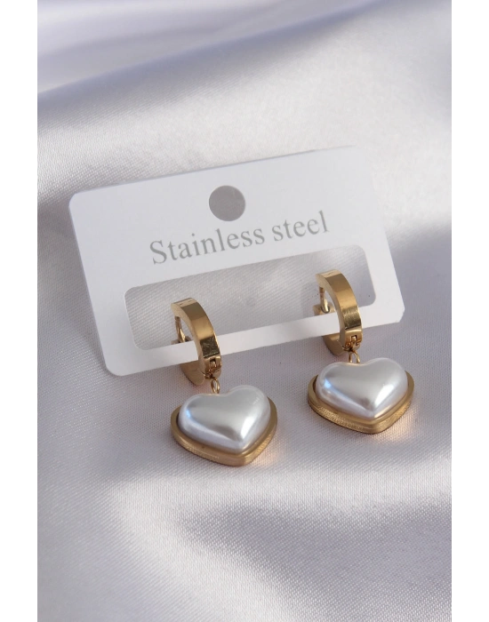 316L Çelik Gold Renk Kalp Model Kadın Küpe