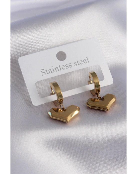 316L Çelik Gold Renk Kalp Model Kadın Küpe