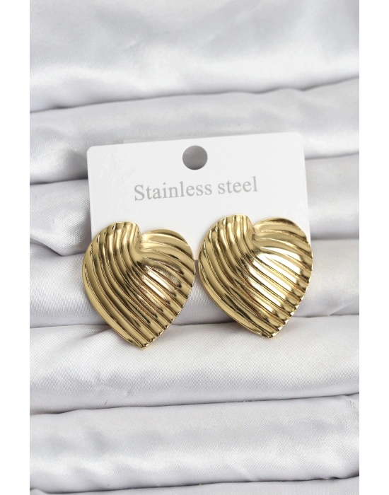 316L Çelik Gold Renk Kalp Model Kadın Küpe