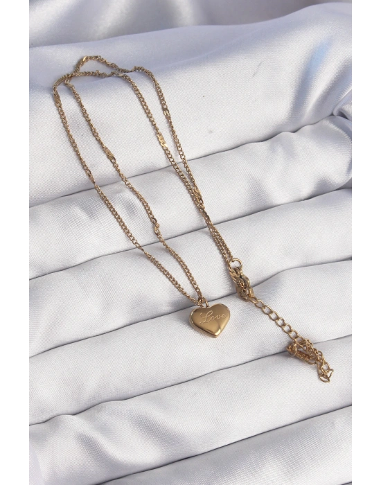 316L Çelik Gold Renk Kalp Model Love Kolye
