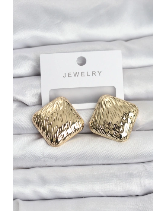 316L Çelik Gold Renk Kare Vintage Kadın Küpe