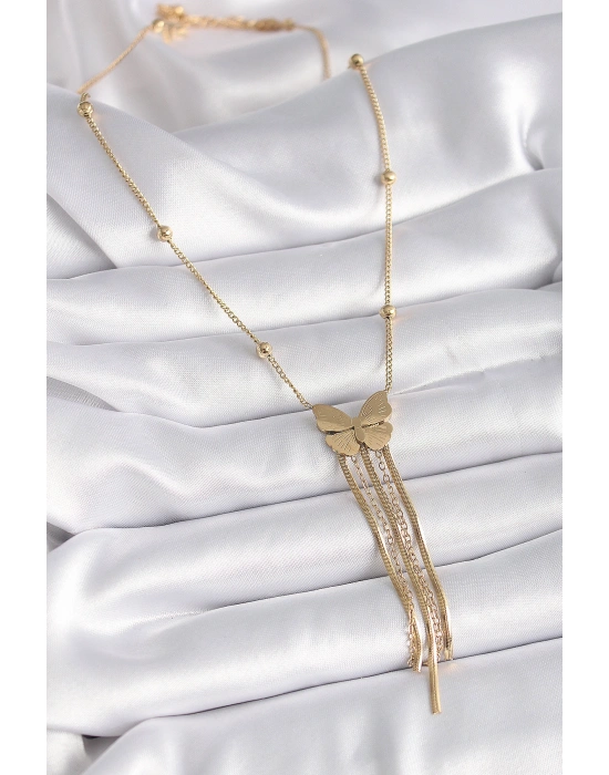 316L Çelik Gold Renk Kelebek Figür Sallantı İtalyan Zincirli Kadın Kolye