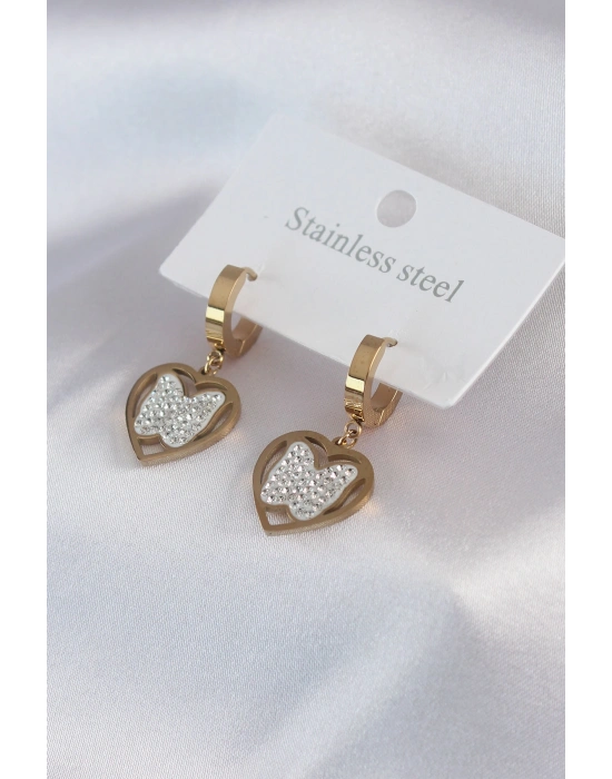 316L Çelik Gold Renk Kelebek Model Zirkon Taş Detay Kadın Küpe