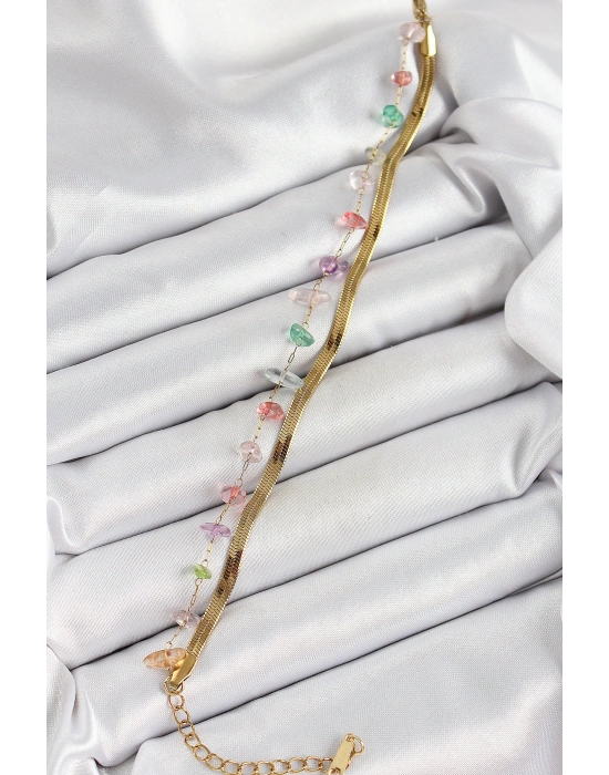 316L Çelik Gold Renk Kristal Karışık Renkli Taşlı Kadın Bileklik