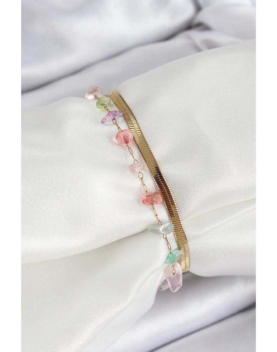 316L Çelik Gold Renk Kristal Karışık Renkli Taşlı Kadın Bileklik