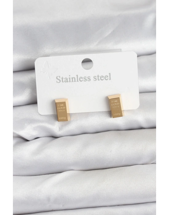 316L Çelik Gold Renk Külçe Altın Model Kadın Küpe