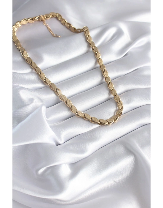 316L Çelik Gold Renk Lazer Kesim Arpa Zincir Model Kadın Kolye