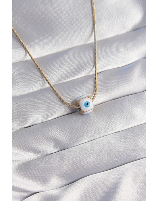 316L Çelik Gold Renk Mineli Nazar Model Kolye