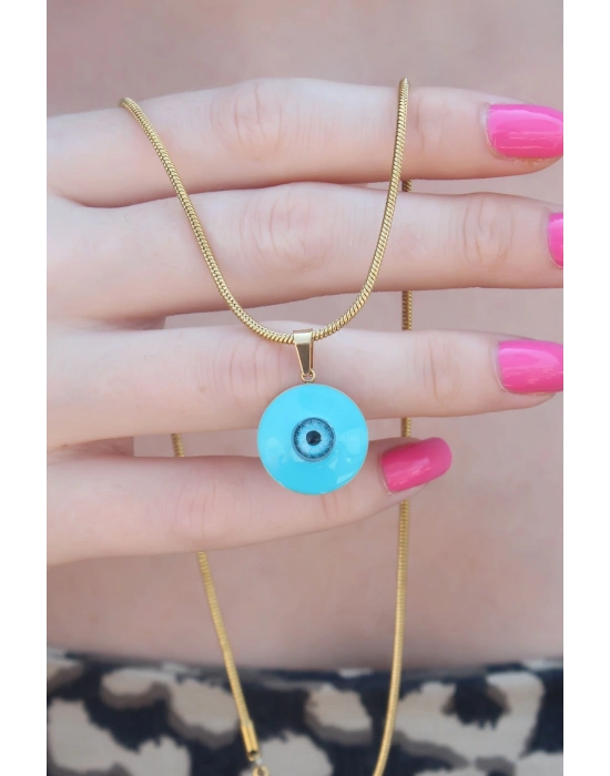 316L Çelik Gold Renk Nazar Boncuk Model Kadın Kolye