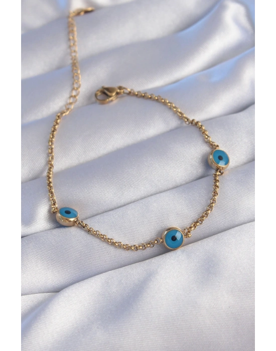 316L Çelik Gold Renk Nazar Boncuk Tasarımlı Bileklik