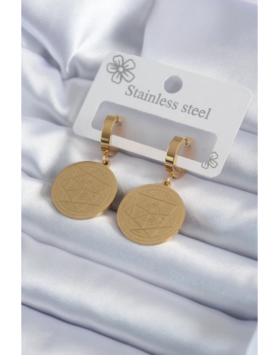 316L Çelik Gold Renk Pentagram Yıldızı İşleme Model Kadın Küpe