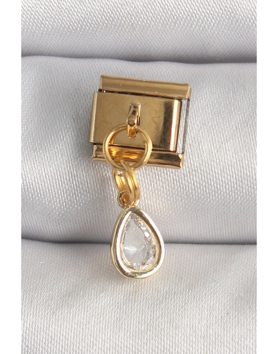 316L Çelik Gold Renk Sallantı Damla Zirkon Taşlı Nomination Charm