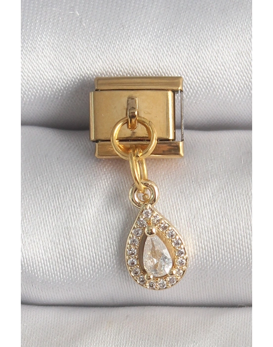 316L Çelik Gold Renk Sallantı Damla Zirkon Taşlı Nomination Charm