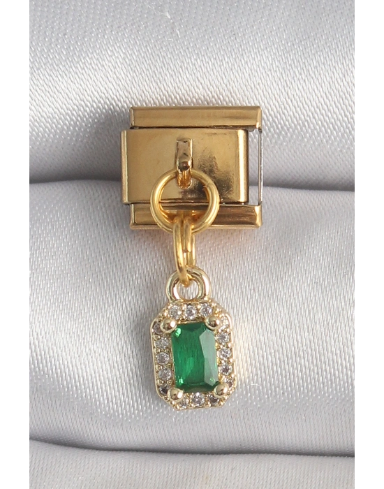 316L Çelik Gold Renk Sallantı Kare Yeşil Zirkon Taşlı Nomination Charm