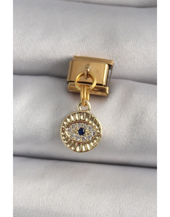 316L Çelik Gold Renk Sallantı Zirkon Taşlı Göz Model Nomination Charm