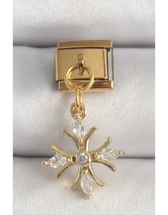 316L Çelik Gold Renk Sallantı Zirkon Taşlı Kar Tanesi Model Nomination Charm