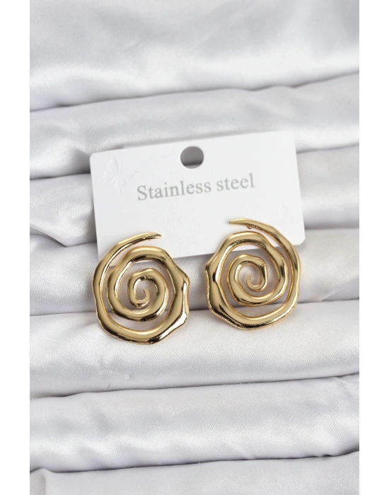 316L Çelik Gold Renk Sarmal Model Kadın Küpe