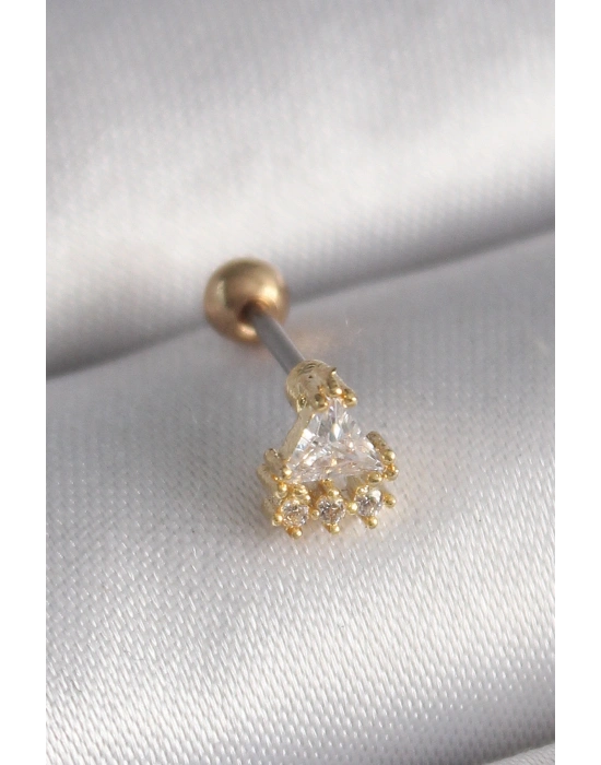 316L Çelik Gold Renk Üçgen Zirkon Taşlı Tragus Piercing