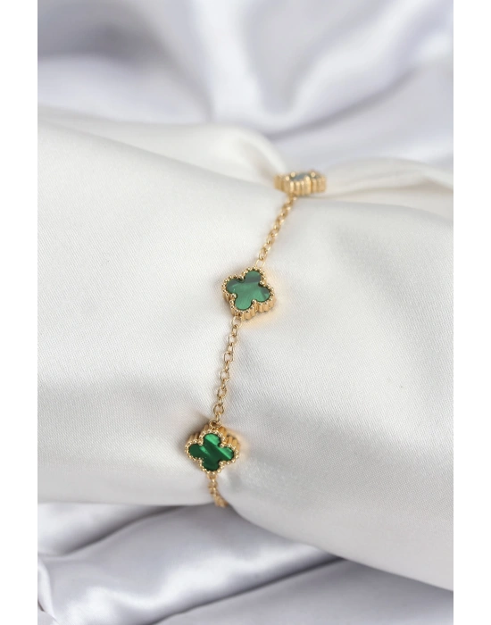 316L Çelik Gold Renk Yeşil Baby Boy Yonca Kadın Bileklik