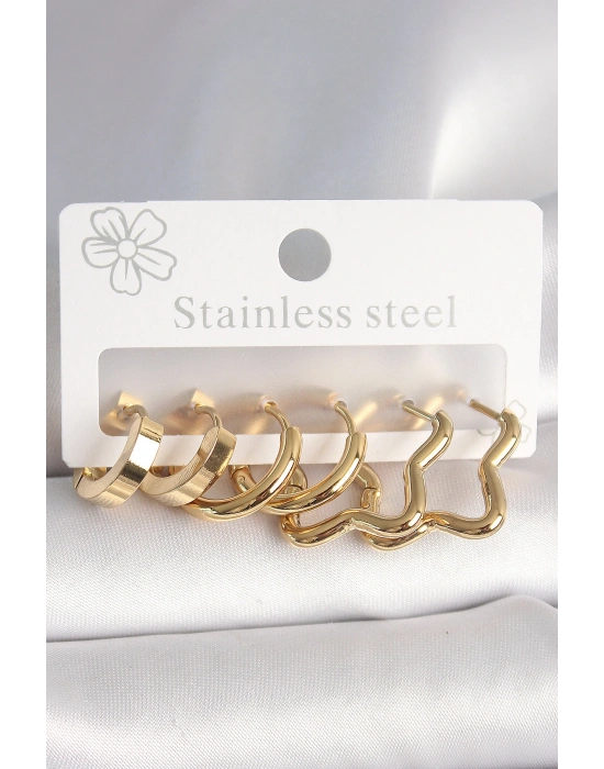 316L Çelik Gold Renk Yıldız Halka Model Kadın Küpe Seti