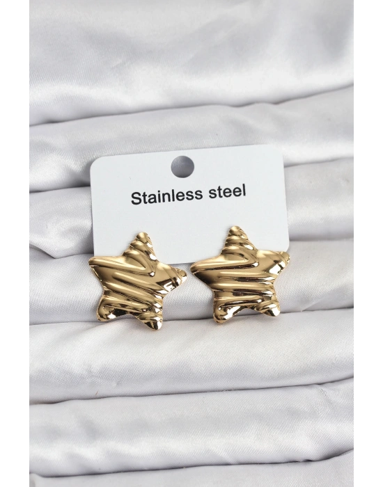 316L Çelik Gold Renk Yıldız Model Kadın Küpe