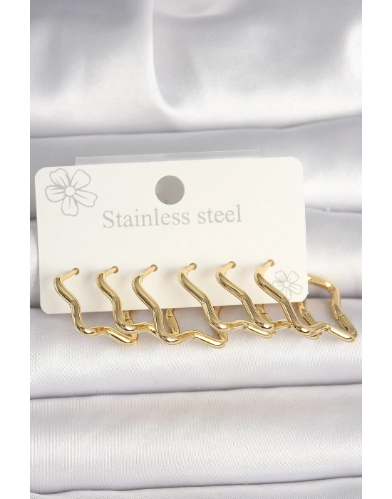 316L Çelik Gold Renk Yıldız Model Kadın Küpe Seti