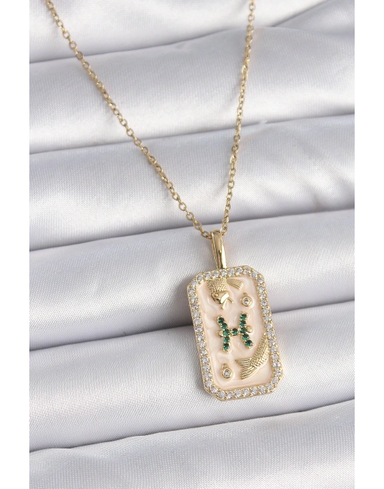 316L Çelik Gold Renk Zincir Balık Burcu Zirkon Taşlı Kadın Kolye