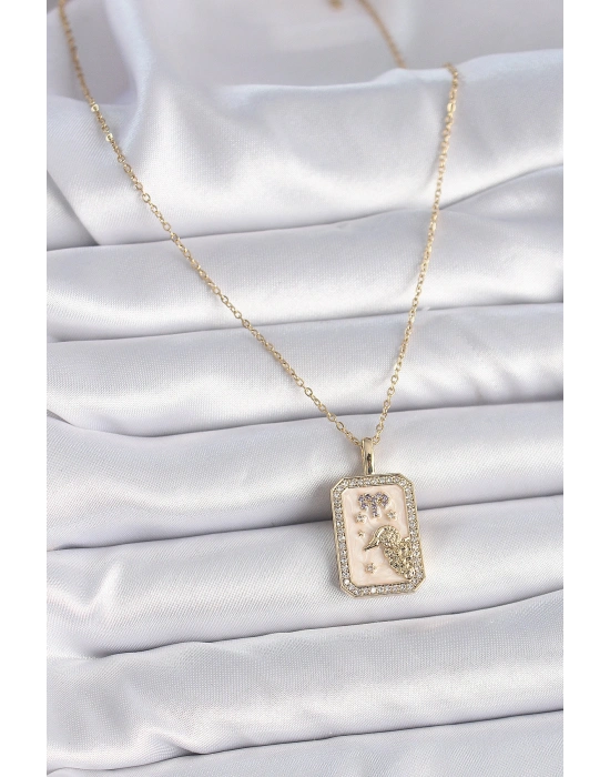 316L Çelik Gold Renk Zincir Koç Burcu Zirkon Taşlı Kadın Kolye