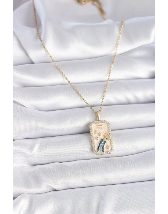 316L Çelik Gold Renk Zincir Kova Burcu Zirkon Taşlı Kadın Kolye