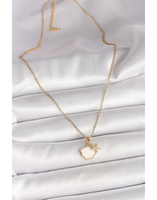 316L Çelik Gold Renk Zincir Sallantı Beyaz Mineli Deniz Kabuğu Zirkon Taşlı Deniz Yıldızı Figür Kadın Kolye