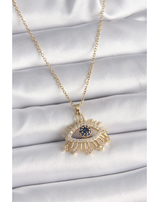 316L Çelik Gold Renk Zincir Zirkon Taşlı Göz Model Kadın Yüzük