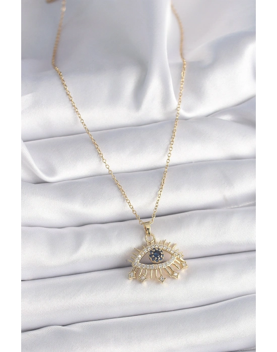 316L Çelik Gold Renk Zincir Zirkon Taşlı Göz Model Kadın Yüzük