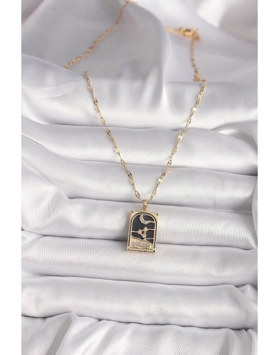 316L Çelik Gold Renk Zirkon Taşlı Ay Figürlü Tarot Model Kadın Kolye