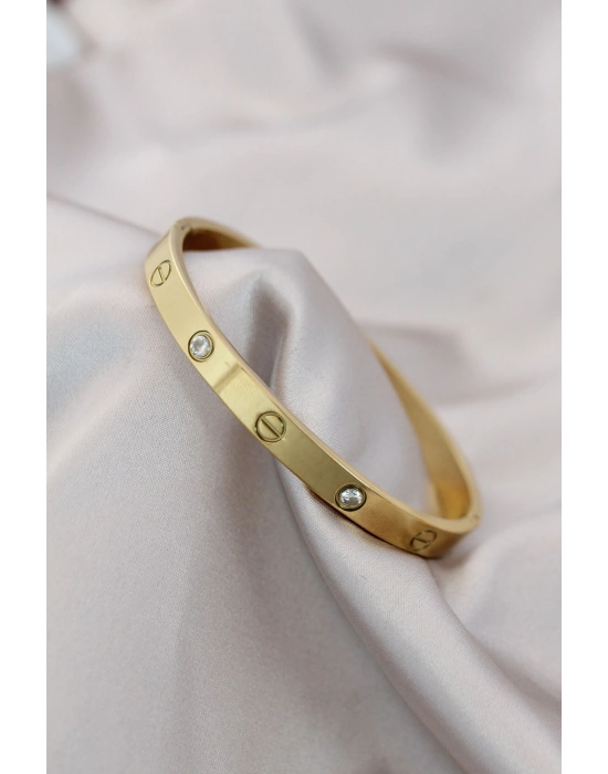 316L Çelik Gold Renk Zirkon Taşlı Bileklik