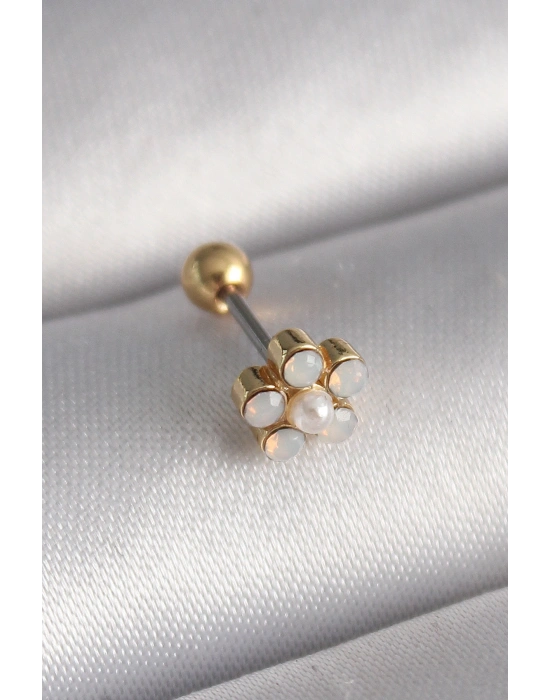 316L Çelik Gold Renk Zirkon Taşlı Çiçek Model Tragus Piercing