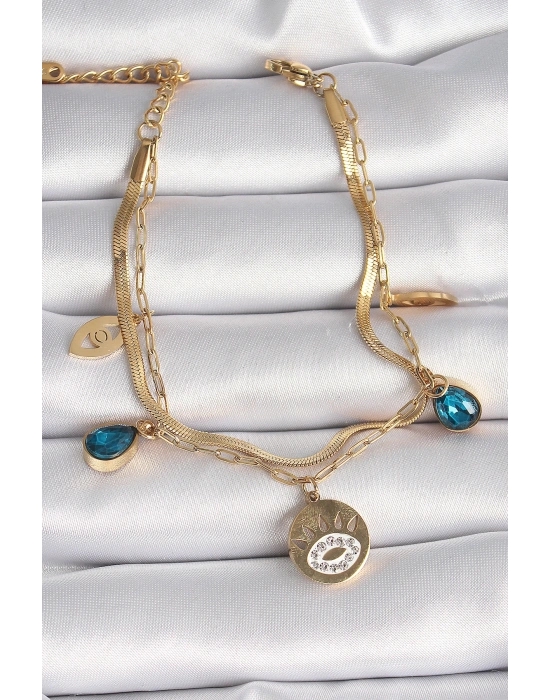 316L Çelik Gold Renk Zirkon Taşlı Göz İşleme Figür Kadın Bileklik