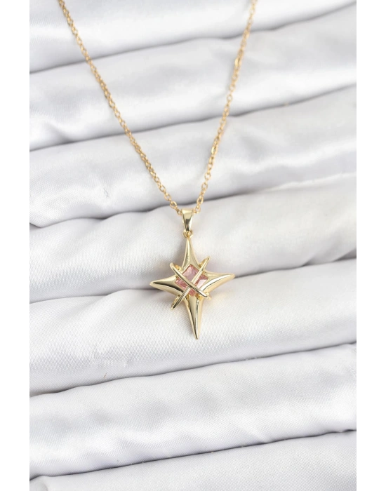 316L Çelik Gold Renk Zirkon Taşlı Kutup Yıldızı Model Kadın Kolye