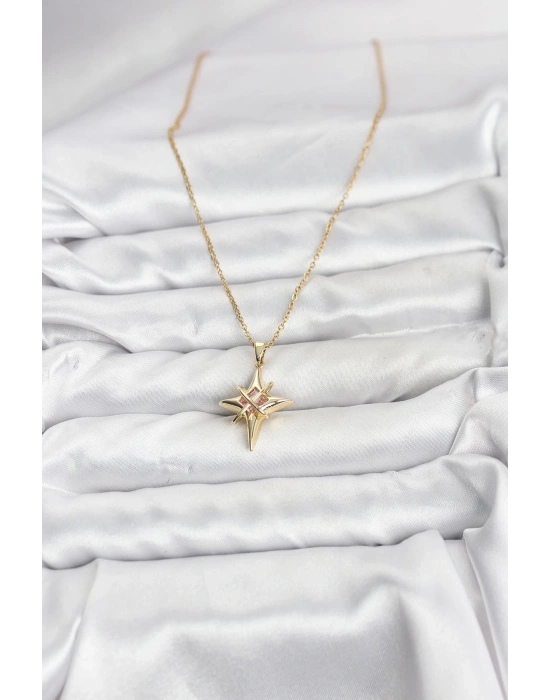 316L Çelik Gold Renk Zirkon Taşlı Kutup Yıldızı Model Kadın Kolye