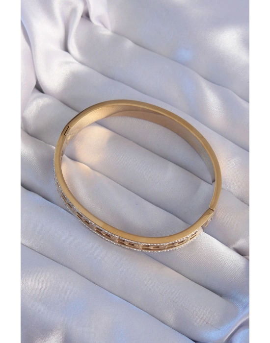 316L Çelik Gold Renk Zirkon Taşlı Model Kelepçe