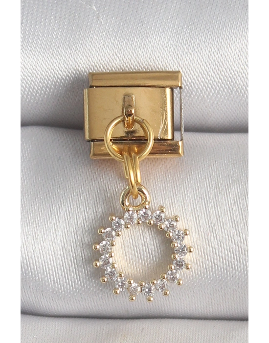 316L Çelik Gold Renk Zirkon Taşlı Sallantı Güneş Model Nomination Charm