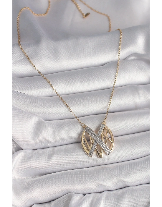 316L Çelik Gold Renk Zirkon Taşlı Vintage Model Kadın Kolye