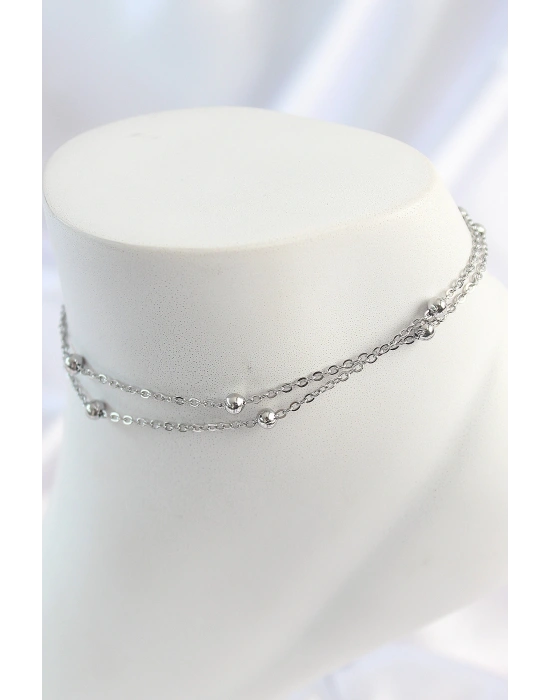 316L Çelik Gümüş Renk 2Li Topçuk Detay Zincir Model Kadın Halhal