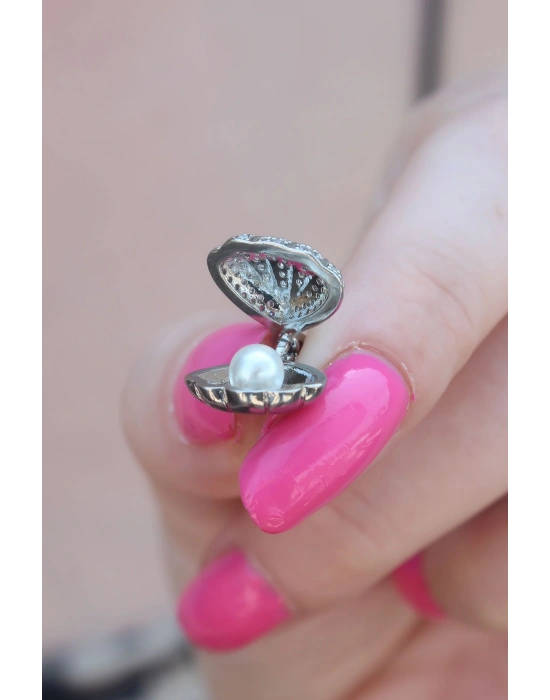 316L Çelik Gümüş Renk Açılır Midye Model Kadın Kolye