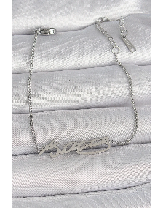 316L Çelik Gümüş Renk Atatürk İmza Model Kadın Bileklik