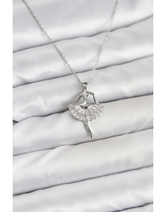 316L Çelik Gümüş Renk Balerin Model Kadın Kolye