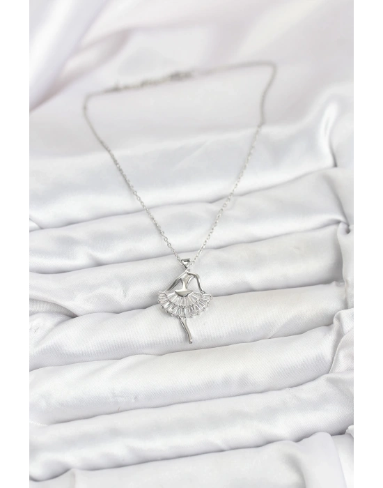 316L Çelik Gümüş Renk Balerin Model Kadın Kolye