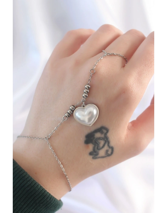 316L Çelik Gümüş Renk Beyaz Bubble Kalp Tasarımlı Şahmeran