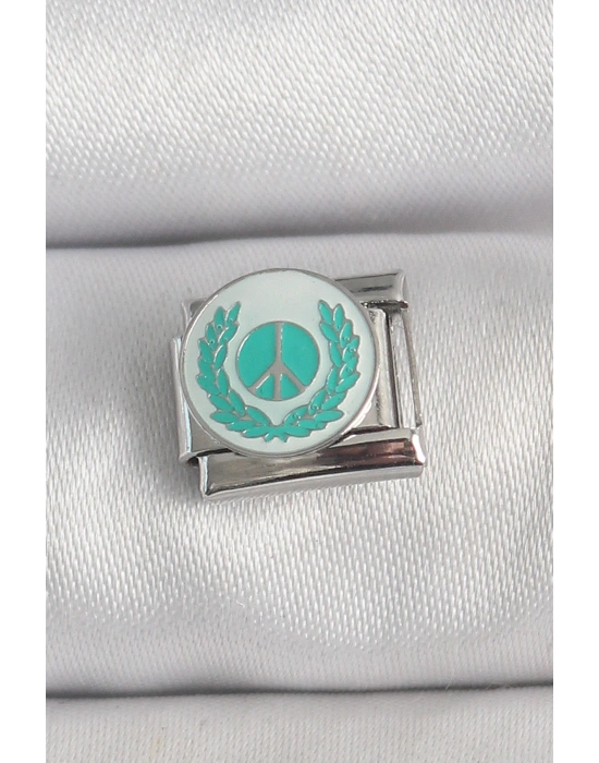 316L Çelik Gümüş Renk Beyaz Mavi Barış İşareti İşlemeli Nomination Charm